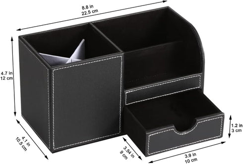 KINGFOM Desk Organizer Office Supplies Caddy Pu Leather Multi-function Storage Box Pen/Pencil,Cell phone, Business Name Cards Remote Control Holde...