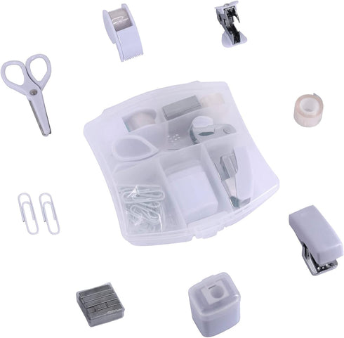 Mini Office Supply Kits – Includes Mini Stapler,Scissors, Staple Remover, Staples, Tape Dispenser (White)...