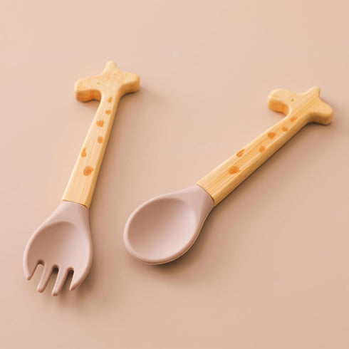 Mamimami Home Baby Feeding Spoon, Bamboo Wood and Silicone Baby Fork and Spoon - Soft Curved Silicone Tip Spoons - Suitable for Baby and Toddlers ...