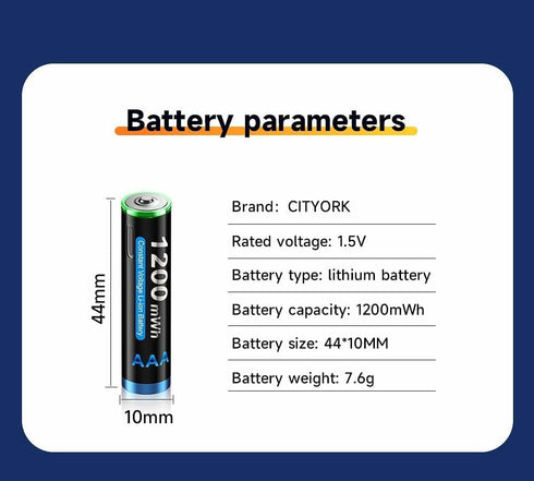 Type-C USB 4 Pack 1.5V AAA 1200mWh Lithium Rechargeable Battery, Constant Output and Fast Charging (Include Type-C USB Cable) (4 Pack USB AAA)...