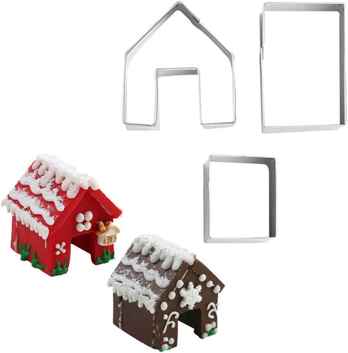La Tartelette 3 Pcs Stainless Steel Christmas Mini House Mold Gingerbread Cookie Cutters Set Cupcake Chocolate Easter Gingerbread House Kit (Small...
