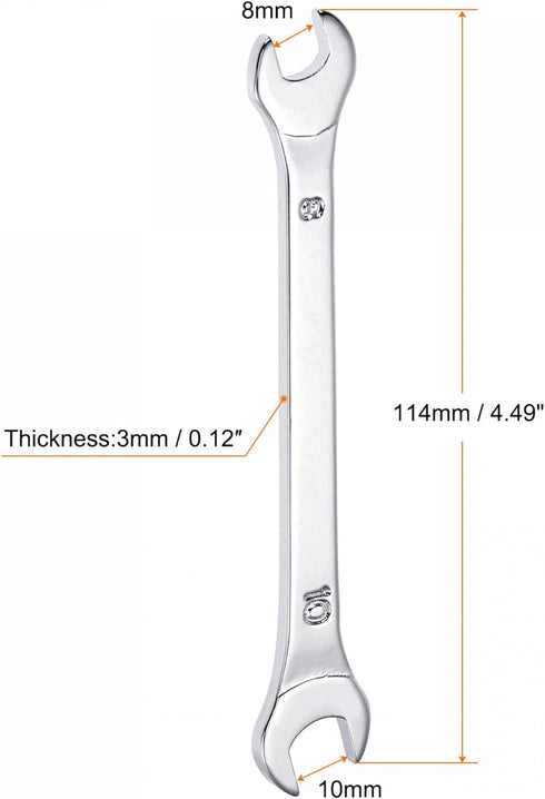 uxcell Thin Open End Wrench, 8mm x 10mm Metric Mirror-Chrome Plated High Carbon Steel, for Household Maintenance and General Repairs, 2 Pcs...