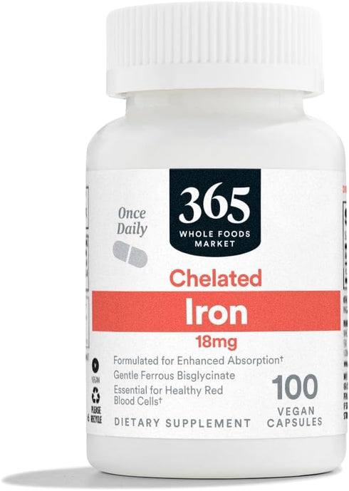365 by Whole Foods Market, Iron Chelated 18Mg, 100 Veg Capsules...