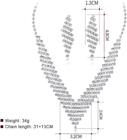 Simple Crystal Rhinestones Bridal Necklace Earrings Set Jewelry Set for Women Necklace Dangle Earrings Set Wedding Party Jewelry for Bridal Brides...