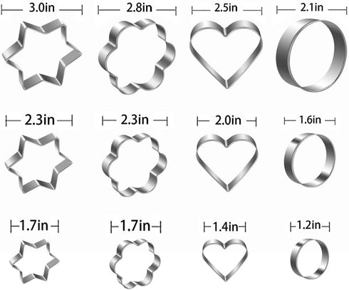 Metal Cookie Cutters Set- Heart, Star, Round, Flower - 12Pcs Cookie Cutters - Heart Star Cookie Cutter Round Small Cutter Flower Cookie Cutter for...