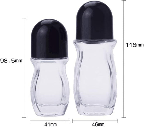 2 Pcs 50ml 1.69oz Clear Roller Bottle Empty Glass Body with Plastic Roller...