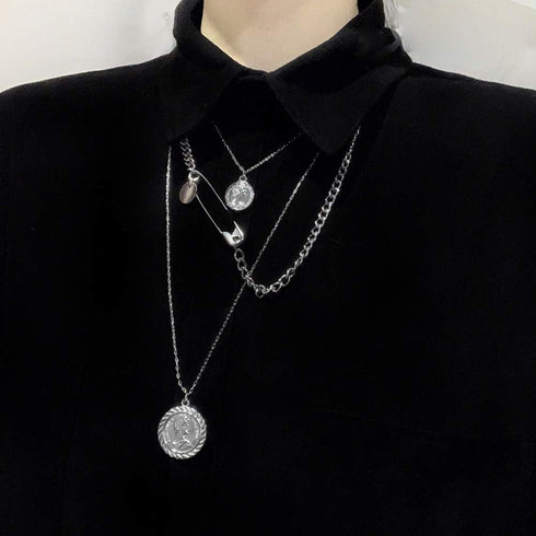 YERTTER Father's Day Multi-Layered Paper Clip and Coin Pendant Necklace Boho Jewelry Set Layered Pendant Statement Chunky Chain Necklace for Women...