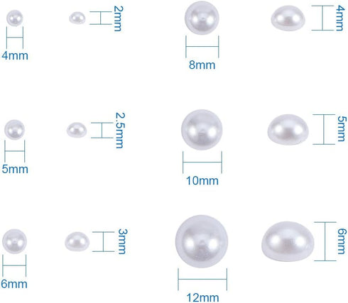 PandaHall Elite 1 Box About 690 Pcs White Assorted Mixed Sizes 4-12mm Flat Back Pearl Cabochons...