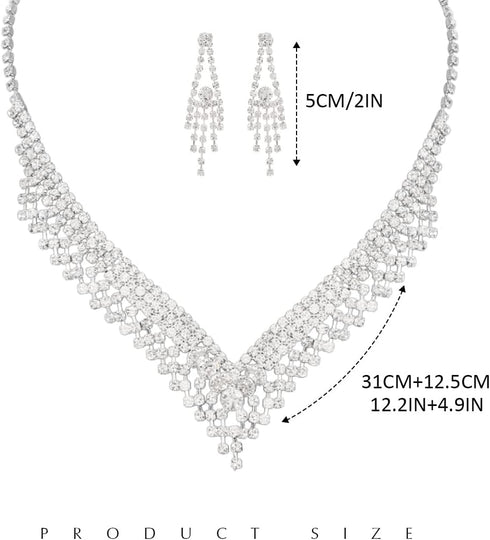 Unicra Silver Bride Wedding Jewelry Sets Crystal Bridal Necklace Earrings Set Rhinestone Costume Jewelry Set Prom Choker Necklace for Women and Br...
