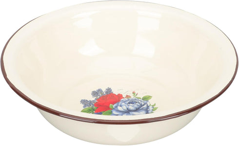 Enamel Mixing Bowl Large Mixing Bowl Enamel Plates Dinner Serving Platter Old- fashioned Dough Making Basin Vintage Flower Face Washing Basin for ...
