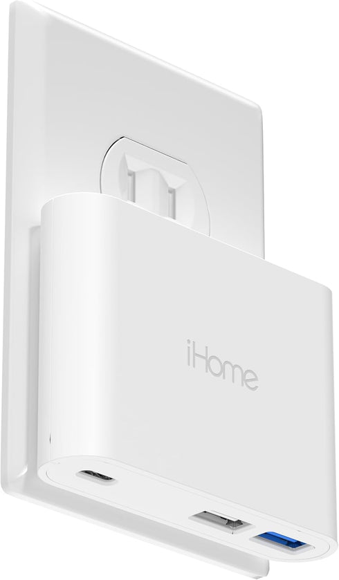 iHome 32W AC Pro Multi Port USB Wall Charger Block - Charging Station for Multiple Devices with 3 USB Ports (1 USB-C, 2 USB-A) - Fast Charging, Un...