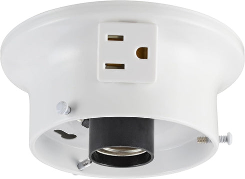 Aspen Creative 22103-03-1, Flush Mount Ceiling Fixture Shade Holder Kit with Outlet in Matte White Finish 3-5/8" Fitter, 4-3/4" Diameter x 2" Heig...