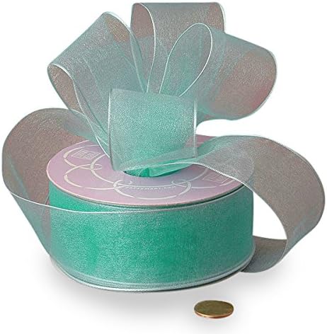 2 1/2" X 25 Yards Aqua Sheer Organza Wired Ribbon...