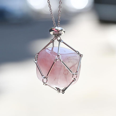 Crystal Stone Holder Necklaces - Crystal Cage Necklace, 1PCS Necklace and 6PCS Crystal Stones, Stainless Steel Fashion Pendant Necklace Jewelry, G...