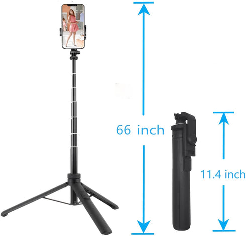 66" Selfie Stick Tripod for Cell Phone & Camera, All in 1 Expandable Phone Tripod with Remote Control and Rotate Phone Holder, Portable Tripod for...