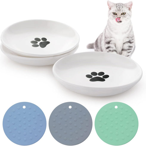 Dorakitten Ceramic Cat Food Plates: Cat Wet Food Bowls Cat Feeding Wide Bowls to Stress Relief of Whisker Fatigue Cat Dishes, Shallow Bowls for Ki...