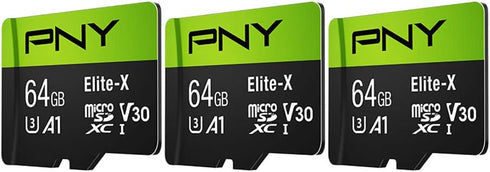 PNY 64GB Elite-X Class 10 U3 V30 microSDXC Flash Memory Card, 3 Count (Pack of 1) - 100MB/s, Class 10, U3, V30, A1, 4K UHD, Full HD, UHS-I, micro ...