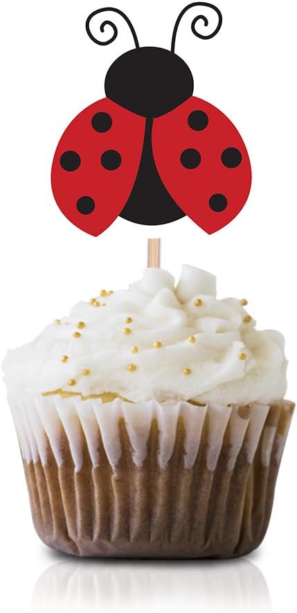 Ladybug Cupcake Topper Picks, 24-Pack Boy Girl Red Ladybugs Baby Shower Birthday Party Decorations...