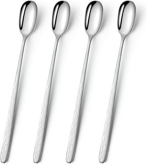 YFWOOD 9.1-Inch Long Handle Iced Tea Spoon, Ice Cream Spoon, Long Coffee Spoons, Stainless Steel Cocktail Stirring Spoons - Set of 4 (Silver)...