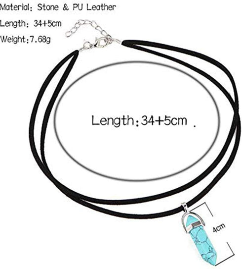 Layered Choker Necklace Crystal Choker Chakra Suede Choker Hexagonal Gemstone Pendant Necklace Bohemia Jewelry for Women(Black)...