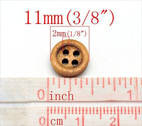 PEPPERLONELY Brand 200PC Natural 4 Hole Scrapbooking Sewing Wood Buttons 11mm (3/8 Inch)...