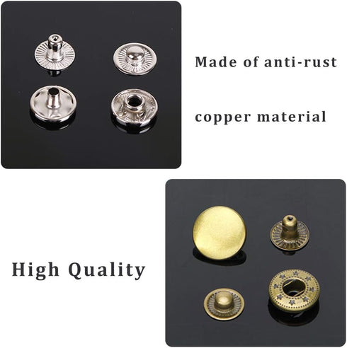 Leather Snap Fasteners Kit, Press Stud Stainless Steel Buttons for Marine Boat Canvas with Punching Tool Set Tool Kit (2 Components, 40 Pcs for Ea...