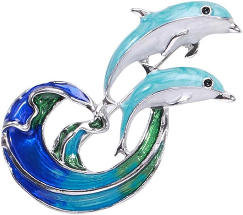 Jumping Dolphin Brooch Marine Animal Pin Coat Accessories Cute Enamel Rhinestone Collar Lapel Pins Blue Dolphin Ocean Sea Animal Corsage Clothes S...