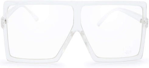 The Fresh Large Oversized Fashion Square Flat Top Sunglasses with Gift Box (4-Shiny Crystal, Clear/AR Coating)...