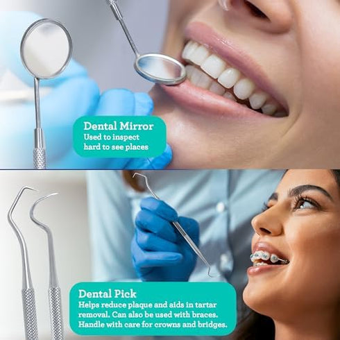 GuruNanda Professional 100% Stainless Steel Dental Kit with Tongue Scraper, Dental Mirror, Dental Scaler & Gum Stimulator - 4 Piece Dental Tools S...