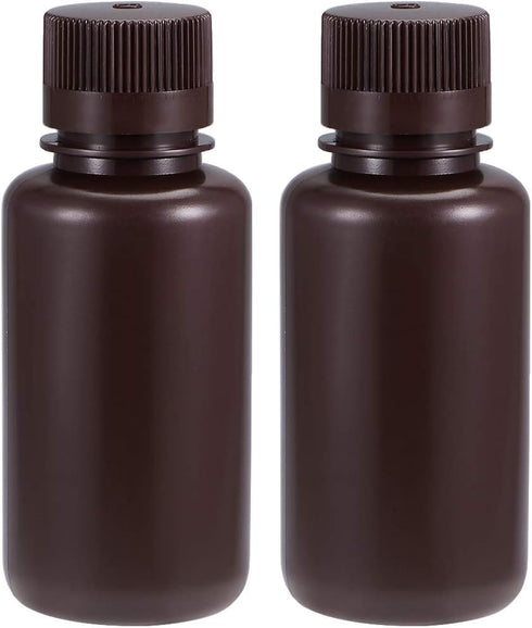 uxcell Plastic Lab Chemical Reagent Bottle 250ml/8.5oz Small Mouth Sample Sealing Liquid Storage Container Brown 2pcs...