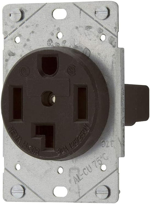 EATON 1257-SP Flush Mount Dryer Power Receptacle, 3P, 4-Wire, 30A, 125/250V, Black