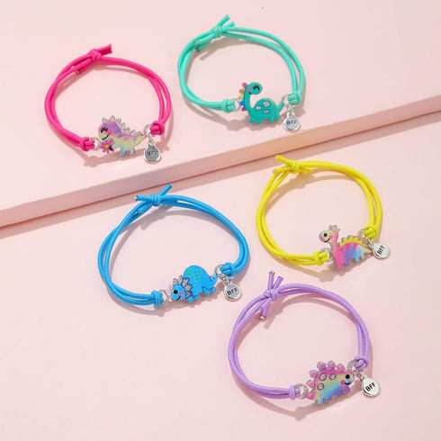 COLORFUL BLING Cute Dinosaur Beaded Strand Bracelet Lovely BFF Bracelets Set for Women Adjustable Enamel Butterfly Cat Paw Heart Rainbow Charm Bra...