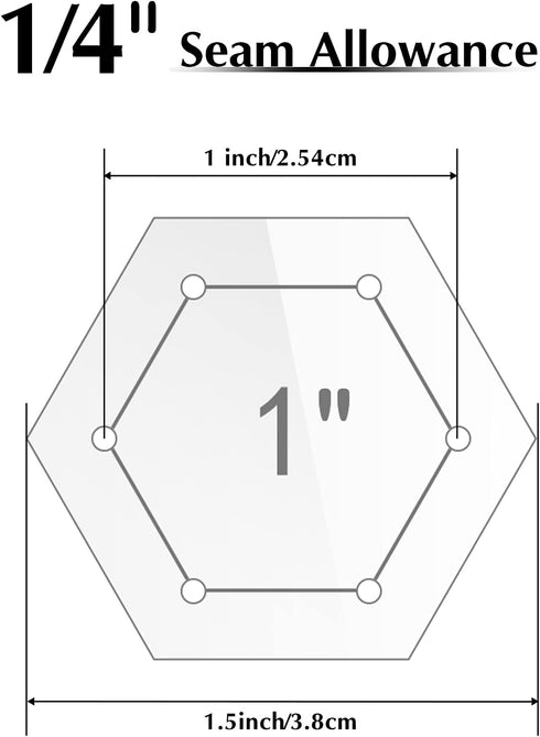 Weewooday 6 Pieces Hexagon Quilting Templates 1 Inch, 1.5 Inch, 2 Inch, 3 Inch, 4 Inch, 5 Inch with 1/4 Inch Seam Allowance, Acrylic Quilting Temp...