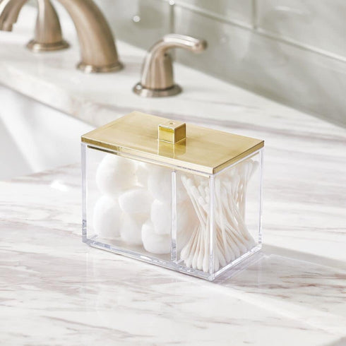 mDesign Modern Square Bathroom Vanity Countertop Storage Organizer Canister Jar for Cotton Swabs, Rounds, Balls, Makeup Sponges, Bath Salts - 2 Di...