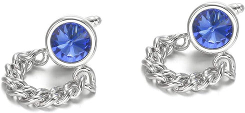 Simple Metal Soft Curb Chain Cufflinks Round Crystal Cuff links YW53...