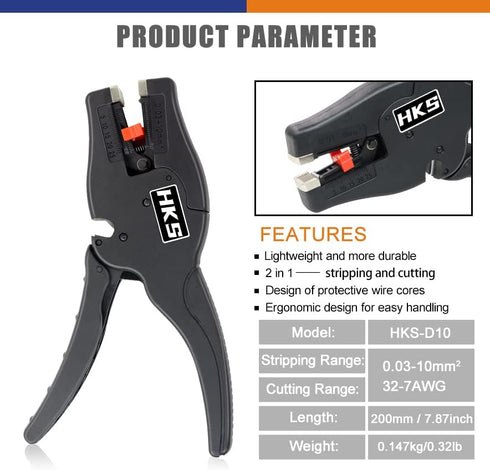 HKS Automatic 2 in 1 Wire Stripper Tool for 32-7 AWG Wire Stripping & Cutting, Length Range 0.25-1 inch - Suitable for Various Wires...