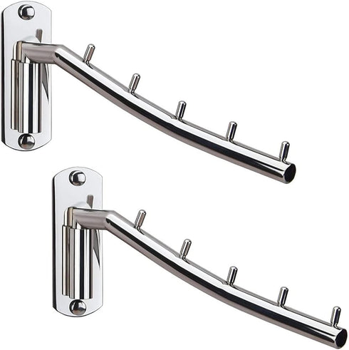 2 Pcs Folding Wall Mounted Clothes Suit Hangers Rack with Swing Arm Stainless Steel Heavy Duty Coat Hook for Bathroom, Bedroom, Laundry Room - Sil...