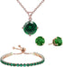 18K Rose Gold 3 Set Created Emerald Sapphire Round Necklace, Earrings And Tennis Bracelet Plated...