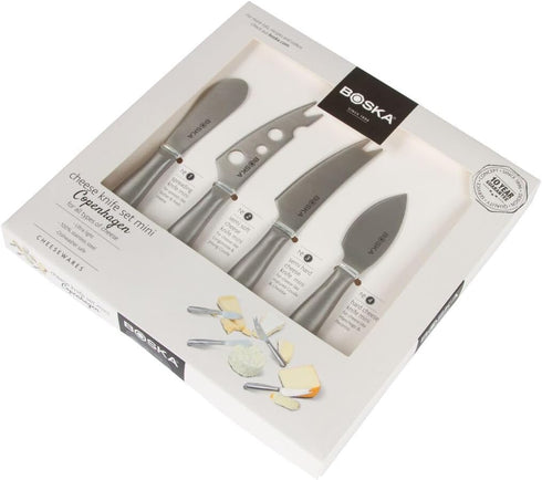 BOSKA Stainless Steel Cheese 4 Knife Set - Mini Copenhagen Knives For All Types of Cheese - Silver Non-Stick - Dishwasher Safe - For Kitchen Cooki...