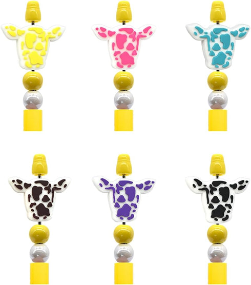40 Pcs Silicone Focal Beads for Pens Cute Cow Focal Bead for Beadable Pen Keychain Making DIY Necklace Bracelet Jewelry Students Gift Scool Awards...