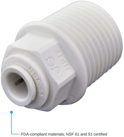 John Guest 1/4 Inch OD x 1/2 Inch NPT Male Connector, Push to Connect Plastic Plumbing Fitting, PP010824WP...