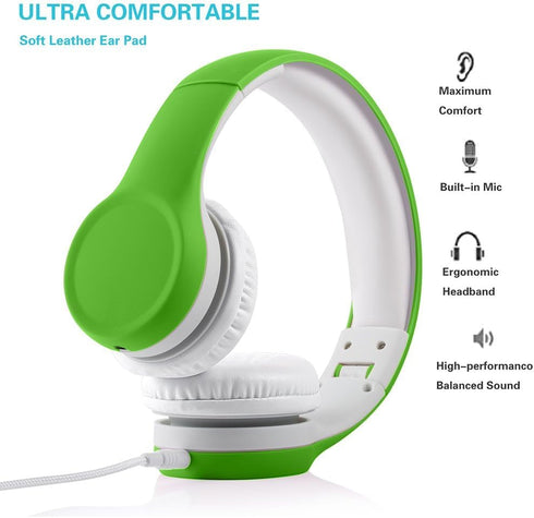Kids Headphones, Two Audio Port for Sharing, Headphones for kids with mic & Volume Limiting, Baby Children Toddlers Boys Girls Laptop Tablet Class...
