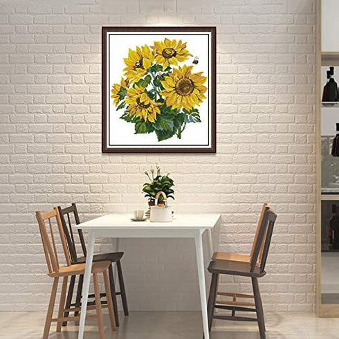 HUKI Stamped Cross Stitch Kits for Adults 11CT Counted Cross Stitch Kits for Beginners Embroidery Kits with Sunflower Pattern Cloth, Needles, Flos...