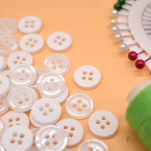 11mm 200Pcs Sewing Shirt Resin Buttons 4 Holes White Faux Pearl Finish...