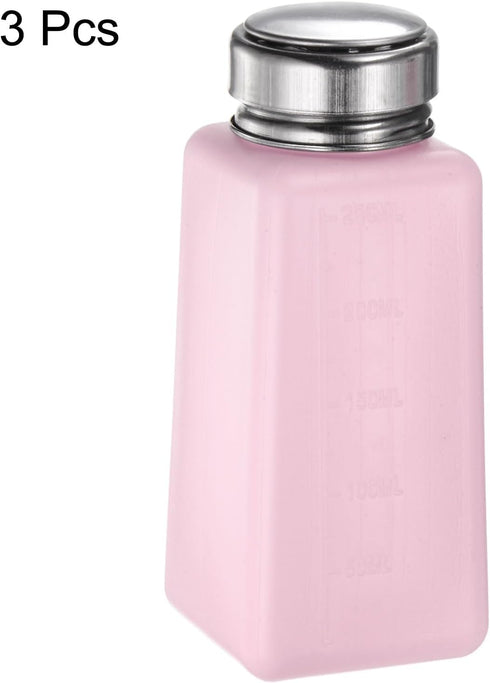3pcs Solvent Alcohol Dispensers 250ml(8.5oz) Push Down Liquid Dispenser Pump with Sealing Stainless Steel Lid for Acetone Cleanser Polish Remover,...