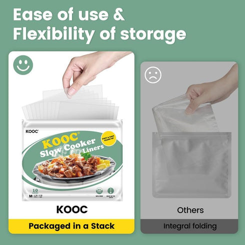 KOOC Slow Cooker Liners 11x17 inch 10 count Middle Size Disposable Pot Liners Cooking Bags Fit 2QT to 3QT Pot BPA Free Fresh Locking Seal Design...