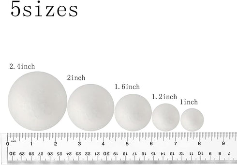 50 Pack Craft Foam Balls, 5 Sizes(1-2.4 Inches), White Polystyrene Smooth Round Balls, Foam Balls for Arts and Crafts, Christmas, DIY Craft for Ho...