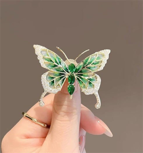Vintage Rhinestone Butterfly Brooch Emerald Insect Brooch Crystal Butterfly Elegant Lapel Pin Dress Accessory Wedding Birthday Jewelry Gift...