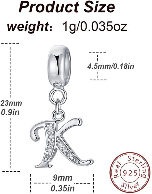 925 Sterling Silver Letter Charm Initial A-Z Charm Alphabet Crystal Anniversary Word Birthday DIY Family Charm for Pandora Charm Bracelet...