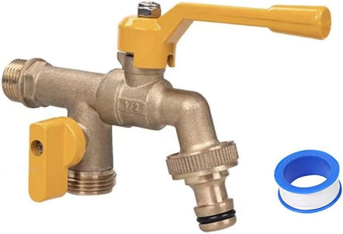 Outdoor Water Faucet, Wall Mounted Garden Water Faucet with Two 3/4 inch Brass Ball Valves Water Tap Splitter for Outdoor,Garden,Home, Balcony, Ho...